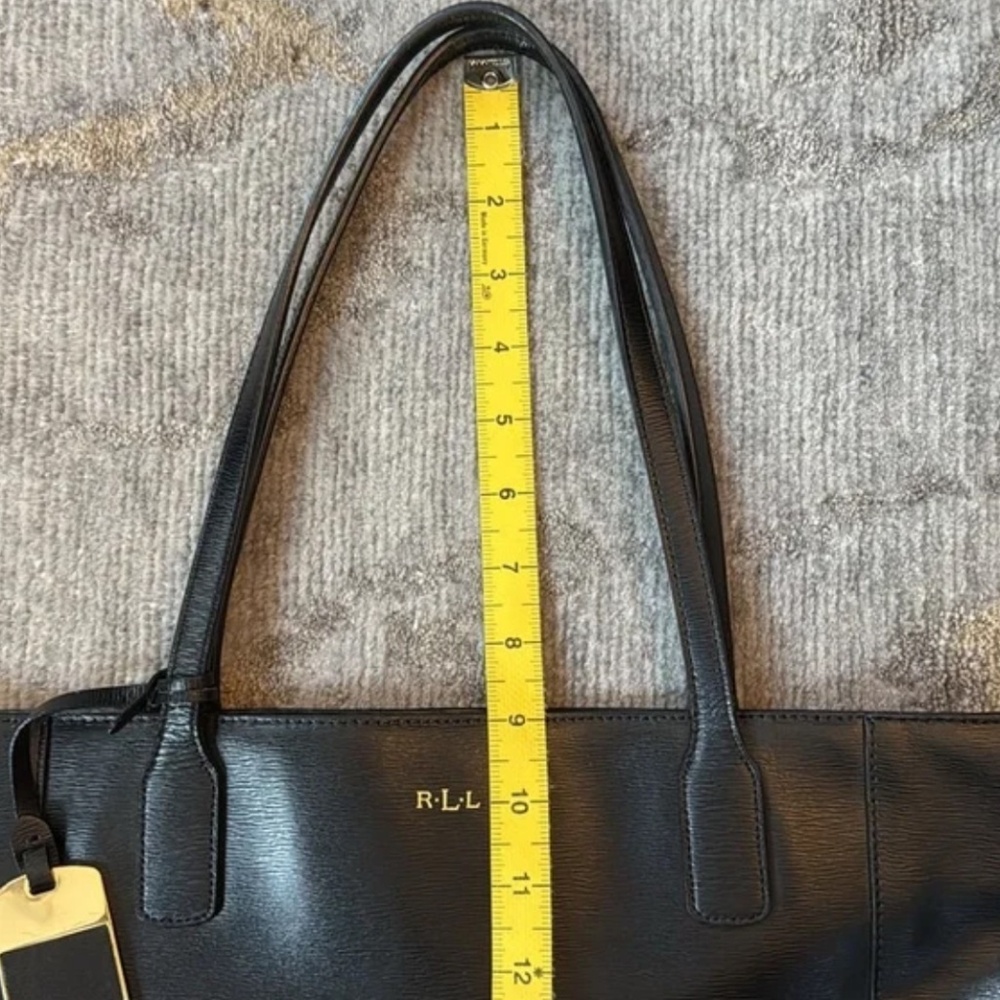 Lauren Ralph Lauren Black Leather Shoulder Tote with Front Pockets - Picture 9 of 11